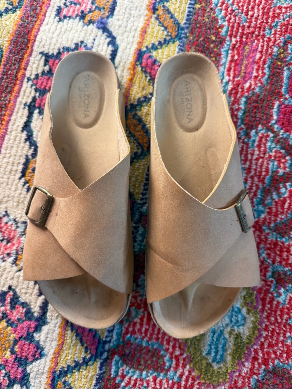 Arizona Jean Company Beige Crossover Suede Slide Sandals